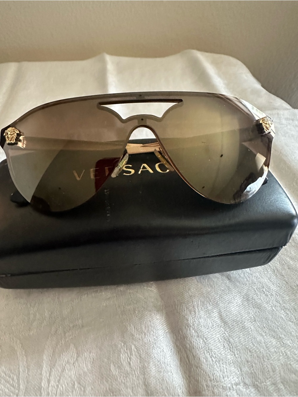 Versace Brown Gradient Shield Sunglasses with Gold Medusa Details